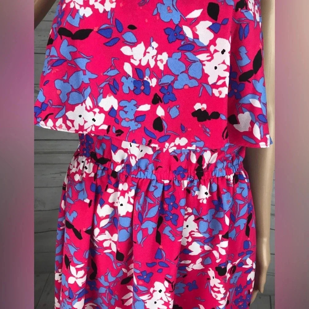 Elle Sundress Large Pink Purple Floral Print Ruffled Cute Casual Dress Summer - Picture 11 of 15